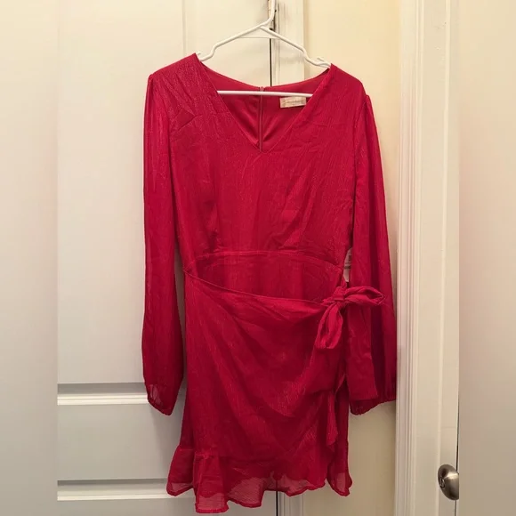 Altar'd State Vibrant Red Long Sleeve Dress - Picture 3 of 6